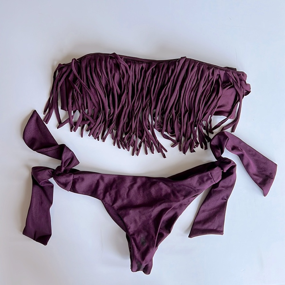 TORY PRAVER Bikini bandeau fringe top w matching brief